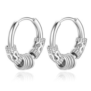 Heren oorringen staal zilverkleurig met details en 4 ringen - 20mm