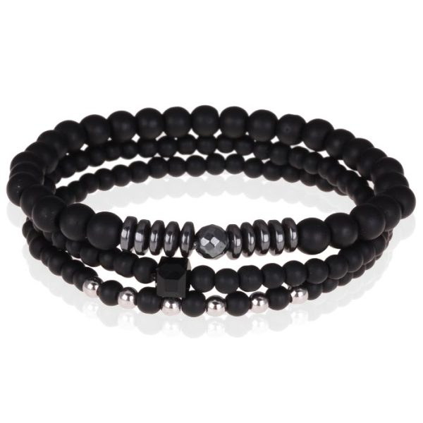 Heren armbanden set kralen Memphis Zwart Agaat Hematiet