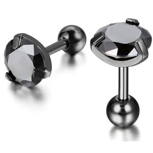 Heren oorbellen Black Royal King Crown Zwart-5mm
