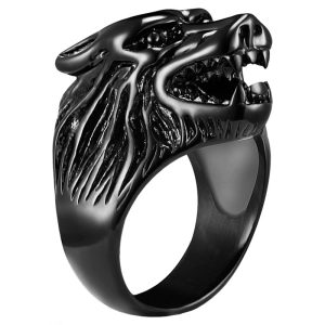 Heren ring edelstaal Wolf Zwart-22mm