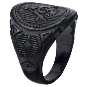 Heren ring Vrijmetselaars Edelstaal Zwart -17mm