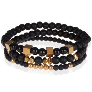 Kralen armbanden set Heren Memphis Zwart Agaat Kubus