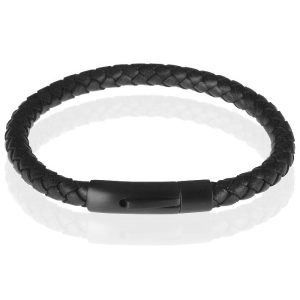 LGT Jewels leren armband Stalen sluiting Zwart-23cm