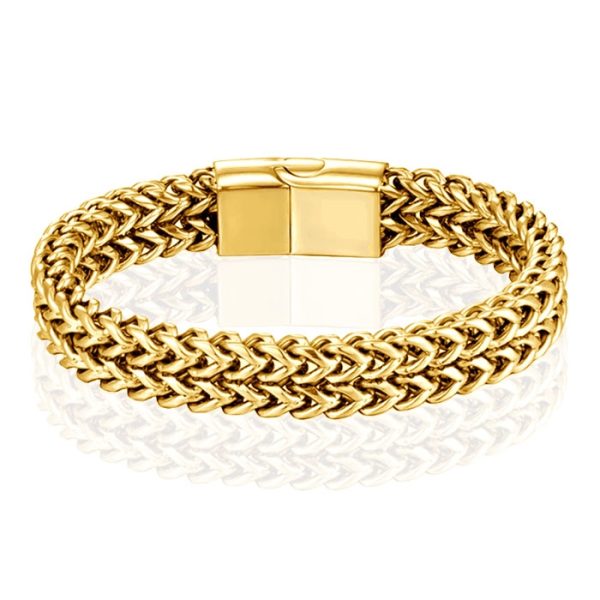 LGT JWLS Heren Armband - Dubbele Curb Chain van Edelstaal, Goud-23cm