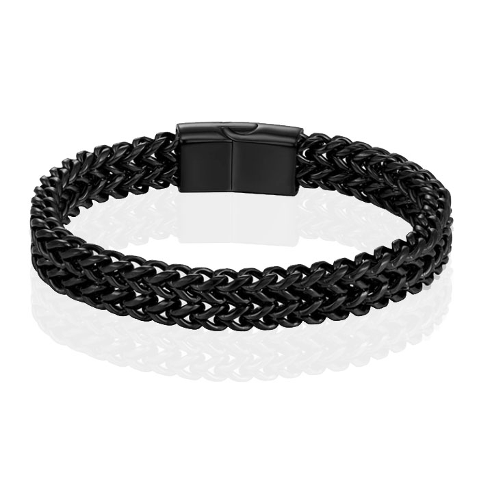 LGT JWLS Heren Armband - Dubbele Curb Chain van Edelstaal, Zwart-23cm 1 LGT JWLS Heren Armband - Dubbele Curb Chain van Edelstaal, Zwart-23cm