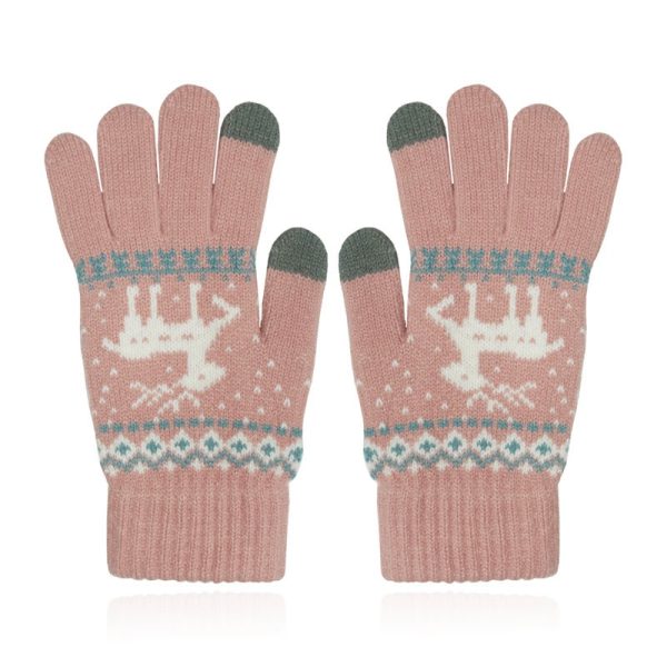 LGT JWLS Winterse Dameshandschoenen - Roze Wit met Rendier