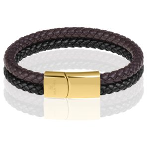 Memphis Dubbele leren armband Duo Color Goud-19cm