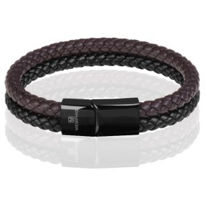 Memphis Dubbele leren armband Duo Color Zwart Bruin-18cm
