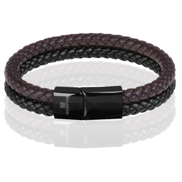 Memphis Dubbele leren armband Duo Color Zwart Bruin-18cm