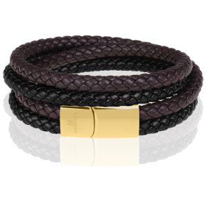 Memphis dubbele wrap armband duo Leer Bruin Zwart Goud-22cm