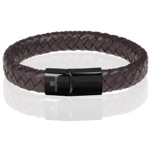 Memphis gevlochten leren armband Bruin Zwart-20cm