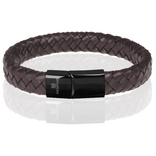 Memphis gevlochten leren armband Bruin Zwart-20cm