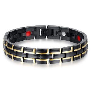 Mendes heren armband Edelstaal Magneten Zwart Goudkleurig