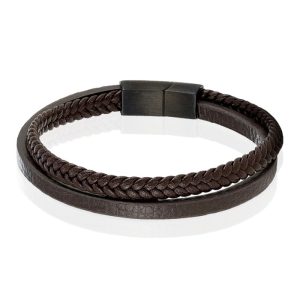 Mendes Minimalistische Heren Armband van Leer - 2 Strengen, Bruin-19cm