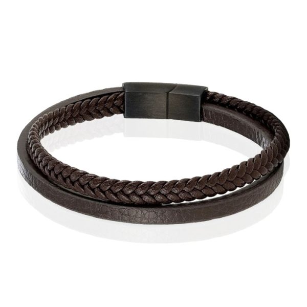 Mendes Minimalistische Heren Armband van Leer - 2 Strengen, Bruin-19cm