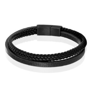 Mendes Minimalistische Heren Armband van Leer - 2 Strengen, Zwart-19cm
