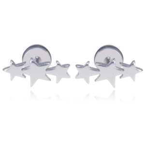 Mendes Triple Star Stud oorbellen Titanium Zilver