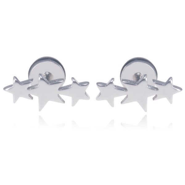 Mendes Triple Star Stud oorbellen Titanium Zilver