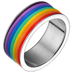 Regenboog heren ring edelstaal Rubber 9mm-19mm