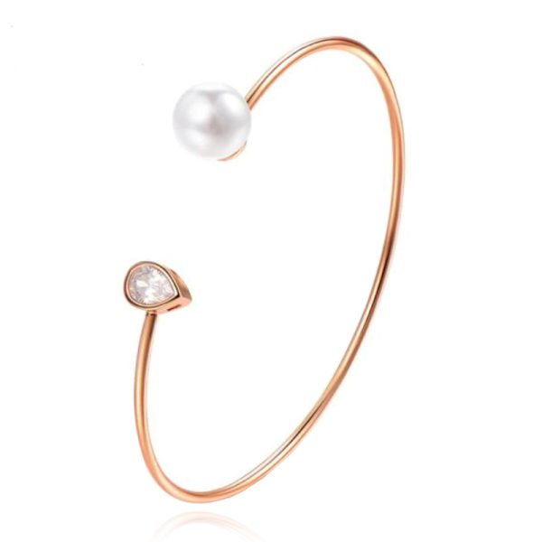 Rose armband met Ovale Zirkonia Steen en Imitatie Parel