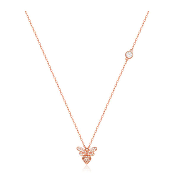 Rose kleurige Dames ketting met Bijen Hanger en Zirkonia