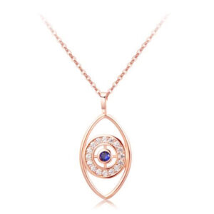Rose Kleurige Evil Eye Dames Ketting met Witte en Blauwe Zirkonia