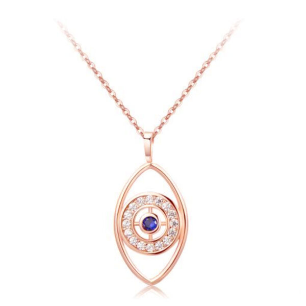 Rose Kleurige Evil Eye Dames Ketting met Witte en Blauwe Zirkonia
