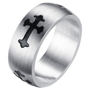 RVS Heren ring met zwart kruis-20mm