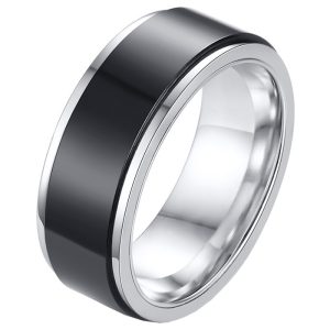 RVS heren ring Spinner Zilver met Zwart-18mm