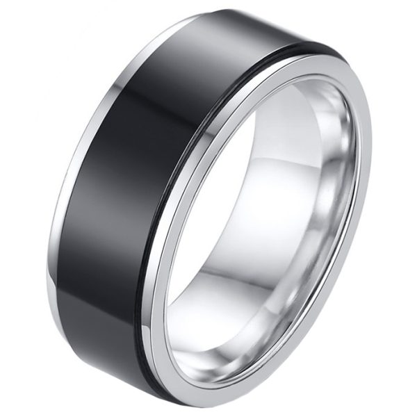 RVS heren ring Spinner Zilver met Zwart-18mm