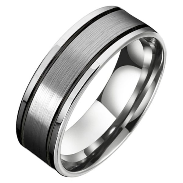 Tom Jaxon heren ring Wolfraam Zwarte Groef Mat en Glans-18mm