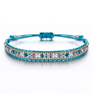 Touw armband voor dames met multicolor en turquoise kristallen