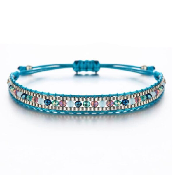 Touw armband voor dames met multicolor en turquoise kristallen
