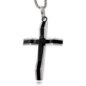 Venetiaanse Heren Schakelketting met Zwart-Zilverkleurig Kruis