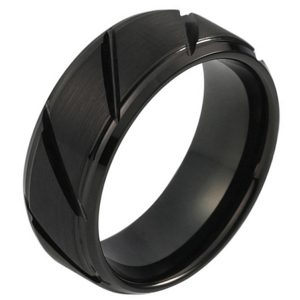 Wolfraam heren ring diagonale Groeven Zwart 8mm-20mm