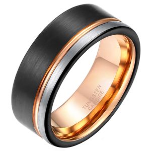 Wolfraam heren ring Groef Zwart Zilverkleurig Rose-18mm