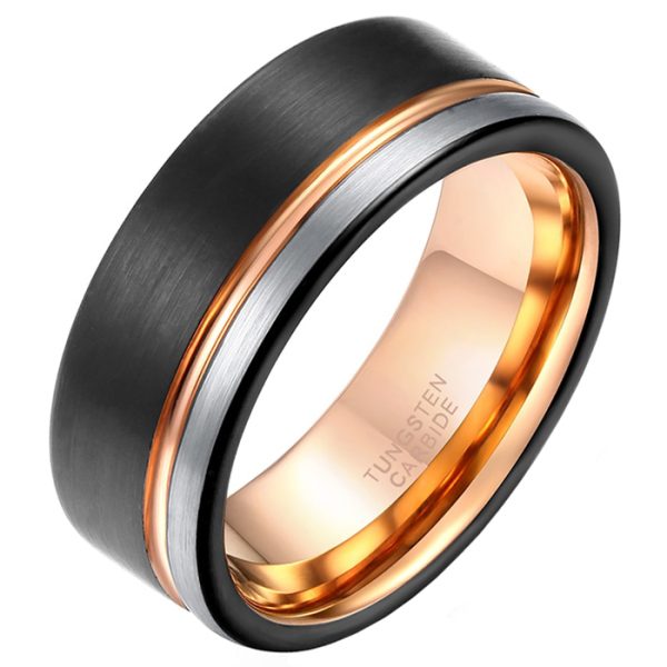 Wolfraam heren ring Groef Zwart Zilverkleurig Rose-18mm