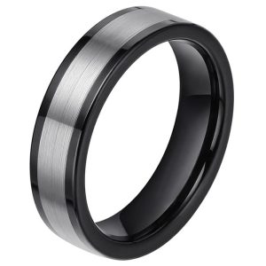 Wolfraam heren ring smal model Zwart Zilverkleurig 6mm-18mm