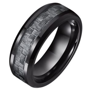 Wolfraam heren ring Tom Jaxon zwart Glans Carbon Fibre Inlay-18mm