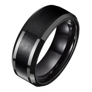 Wolfraam heren ring zwart geborstelde streep 8mm-23mm