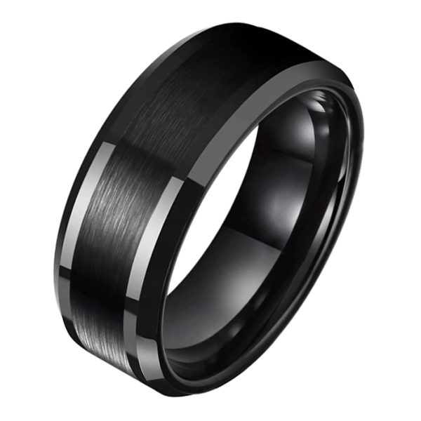 Wolfraam heren ring zwart geborstelde streep 8mm-23mm