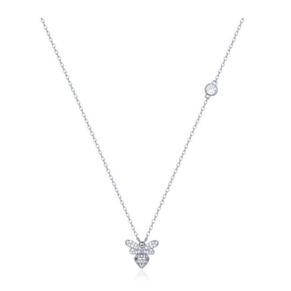Zilverkleurige Dames ketting met Bijen Hanger en Zirkonia