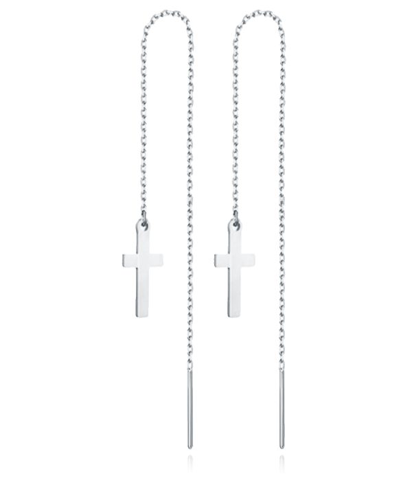 Zilverkleurige Ketting Oorbellen Dames met Kruis van Edelstaal