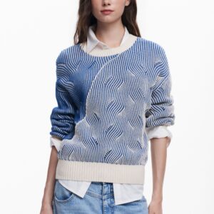 Tweekleurige gebreide trui - BLUE - L