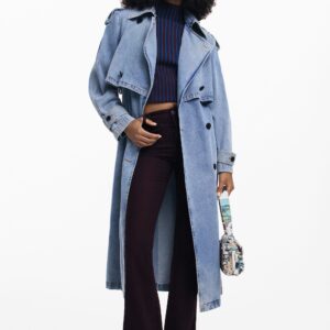 Denim trenchcoat met riem - BLUE - L