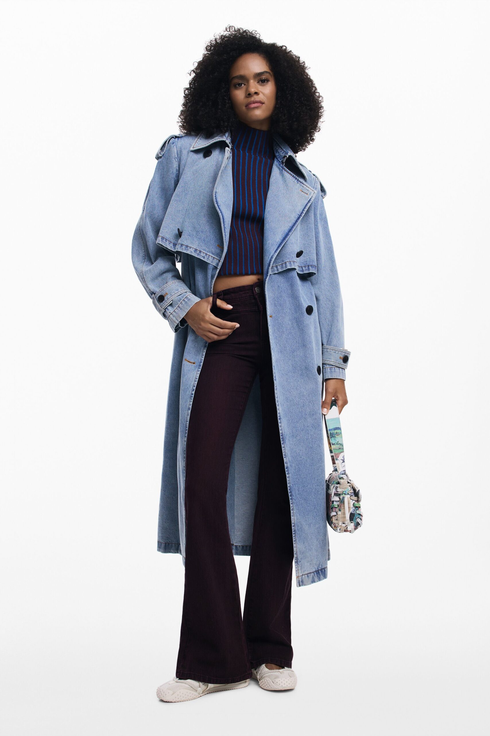 Denim trenchcoat met riem - BLUE - L 1 Denim trenchcoat met riem - BLUE - L