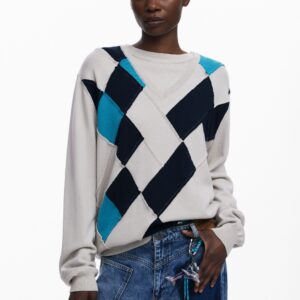 Dubbele kraag trui met ruiten Botter - WHITE - M