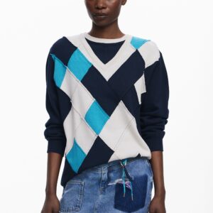 Dubbele kraag trui met ruiten Botter - BLUE - XL