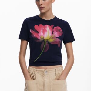 T-shirt met grote bloem - BLUE - M