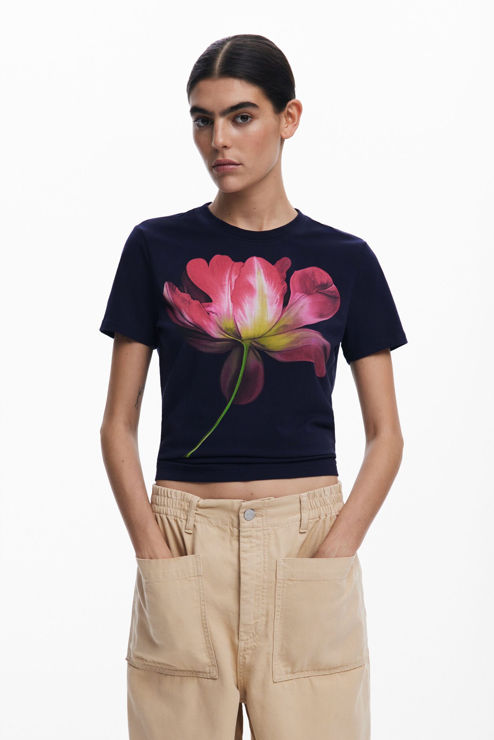 T-shirt met grote bloem - BLUE - M 1 T-shirt met grote bloem - BLUE - M